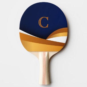 Raquette De Ping Pong Conception de monogramme à vague bleue et or moder