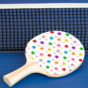 Raquette De Ping Pong Conception de motif d'étoiles colorées blanc