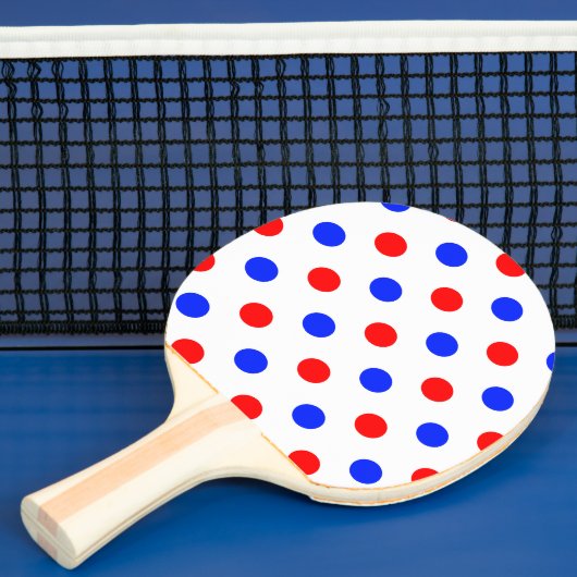 Raquette De Ping Pong Conception de points polka blancs rouges bleus (Insitu)