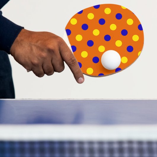 Raquette De Ping Pong Conception de points polka bleus jaunes orange (Insitu)