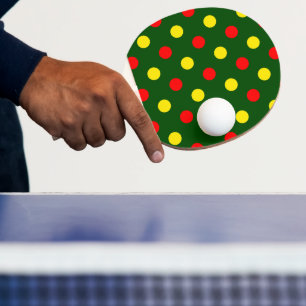 Raquette De Ping Pong Conception de pois verts rouges jaunes 
