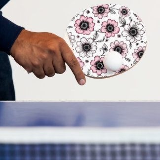 Raquette De Ping Pong Conception d'esquisse de fleurs et de feuilles ros