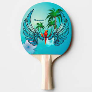 Raquette De Ping Pong Conception tropicale avec le perroquet et les
