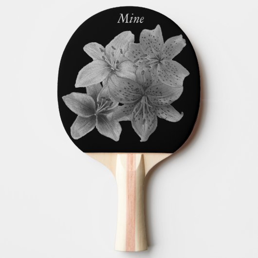 Raquette De Ping Pong contemporain à fleurs noir et blanc (Devant)