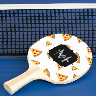 Raquette De Ping Pong Cool et fun pizza tranches motif Monogram blanc