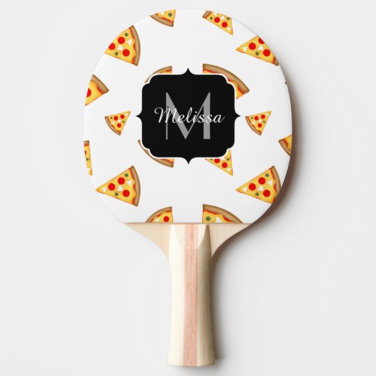 Raquette De Ping Pong Cool et fun pizza tranches motif Monogram blanc (Devant)