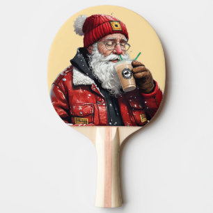 Raquette De Ping Pong Cool Père Noël Boire du café glacé Art de Noël