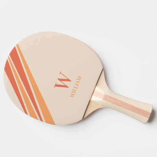Raquette De Ping Pong Cool Stylish Retro Stripes Nom du monogramme (Côté)