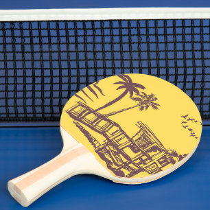 Raquette De Ping Pong Cool Vintage Jaune Tropical Beach Croquis