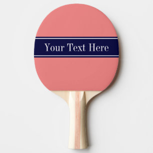 Raquette De Ping Pong Corail clair solide, Marine Blue Ribbon Nom Monogr