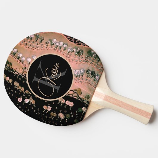 Raquette De Ping Pong Corail rose personnalisé noir Monogramme pièce Éch (Côté)