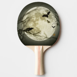 Raquette De Ping Pong Corneilles Éffrayantes de la Lune d'Halloween
