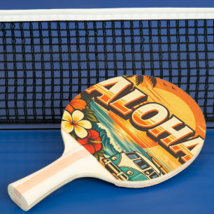 Raquette De Ping Pong Coucher de soleil sur la plage d'Aloha Island