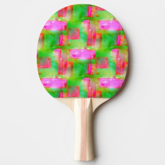Raquette De Ping Pong Couleur abstraite peinte en jaune, rose (Devant)