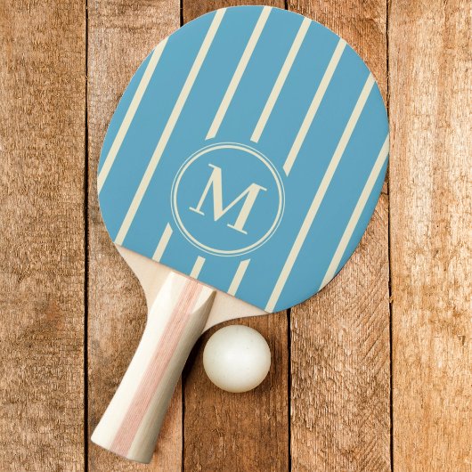 Raquette De Ping Pong Couleur du ciel d'aqua de rayures de monogramme