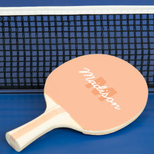 Raquette De Ping Pong Couleur pêche pastel cool avec nom de monogramme p