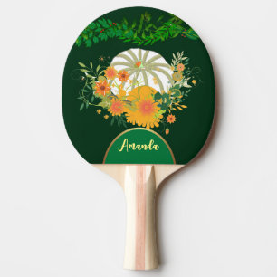 Raquette De Ping Pong Couleurs de automne Citrouille blanc Feuillage ver