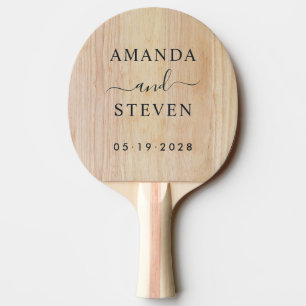 Raquette De Ping Pong Couple en Bois de Frêne Blanc avec Date de Mariage