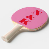 Raquette De Ping Pong Couple moderne en gras Monogramme rose rouge perso (Devant Angle)