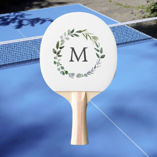 Raquette De Ping Pong Couronne de feuilles de sauge vertes avec monogram