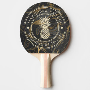 Raquette De Ping Pong Couronne de mariage au ananas en marbre noir doré 