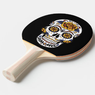 Raquette De Ping Pong Crâne à sucre rose jaune sur noir