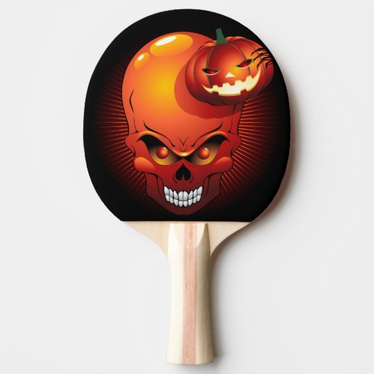 Raquette De Ping Pong Crâne d'Halloween et Citrouille (Devant)