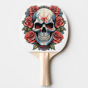 Raquette De Ping Pong 🌹 "Crâne et Roses : Ping Paddle en Ping Élégance