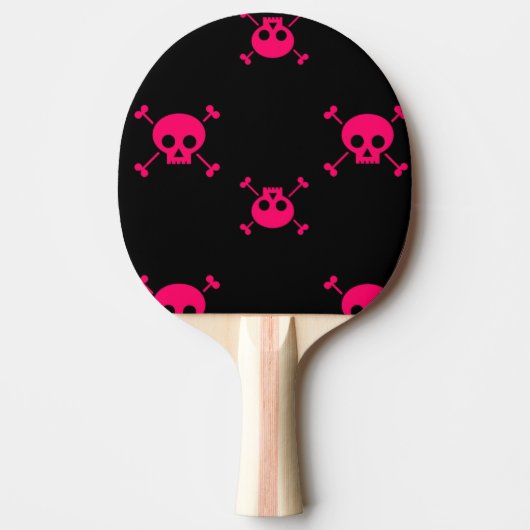 Raquette De Ping Pong Crâne rose et os croisés sur le noir (Devant)