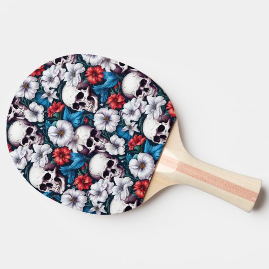 Raquette De Ping Pong Crânes à fleurs rouges et blanches (Côté)