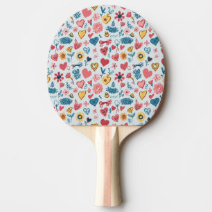 Raquette De Ping Pong Crayon Pastel Coeur & Fleurs