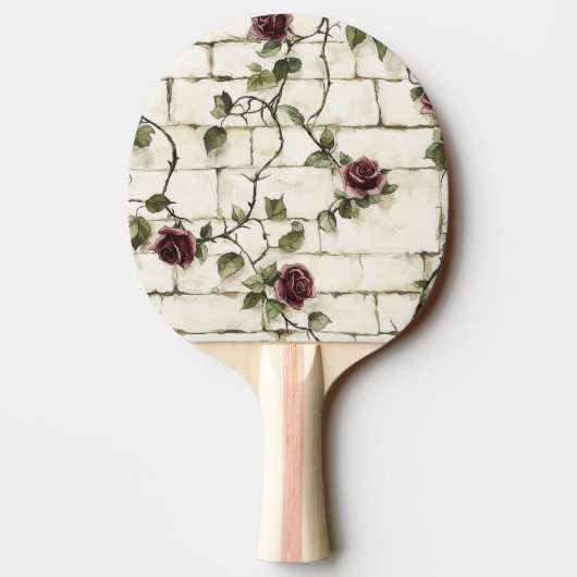Raquette De Ping Pong Cream White Grey Faux Stones Red Roses (Dos)