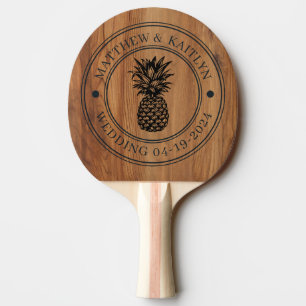 Raquette De Ping Pong Crête de mariage en bois d'érable et ananas & Noms
