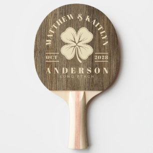 Raquette De Ping Pong Crête de mariage Trèfle Irlandais en bois de hicko