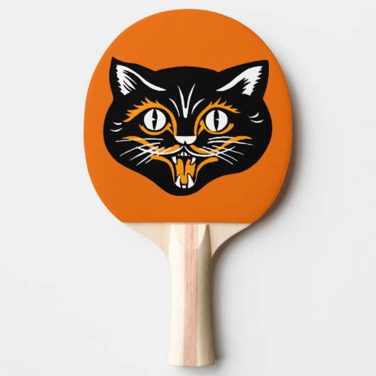 Raquette De Ping Pong Crocs classiques vintages de visage de chat noir (Devant)