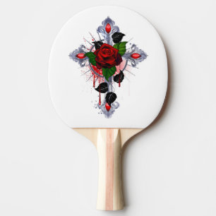 Raquette De Ping Pong Croix d'argent avec une rose rouge