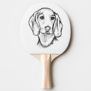 Raquette De Ping Pong croquis de teckel dessiné à la main en noir et bla