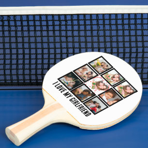 Raquette De Ping Pong Custom Cute J'aime ma petite amie 9 Photo collage