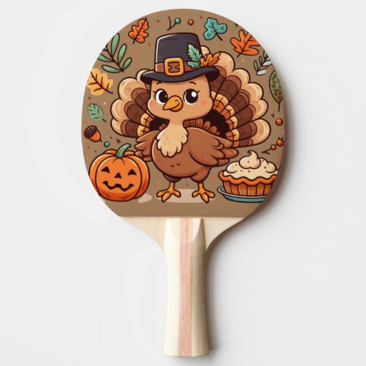 Raquette De Ping Pong Cute caricature Thanksgiving dinde et citrouille (Devant)