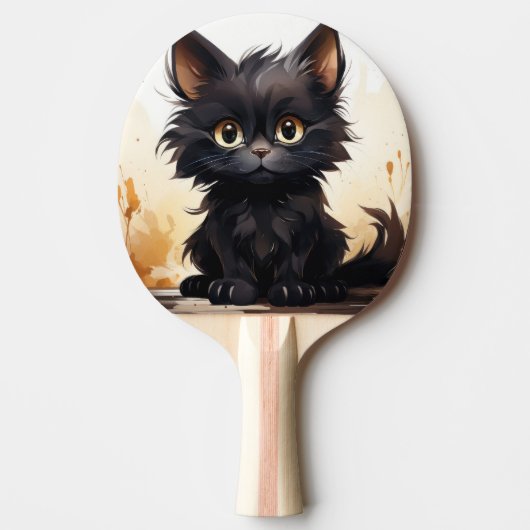 Raquette De Ping Pong Cute Chat noir et Fleurs (Devant)
