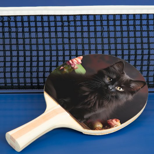 Raquette De Ping Pong Cute Chat noir et Fleurs (Insitu)