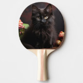 Raquette De Ping Pong Cute Chat noir et Fleurs (Devant)