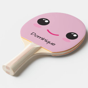 Raquette De Ping Pong Cute Happy Kawaii Face - Nom Personnalisable