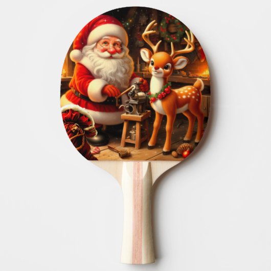 Raquette De Ping Pong Cute Père Noël et Reindeer (Devant)