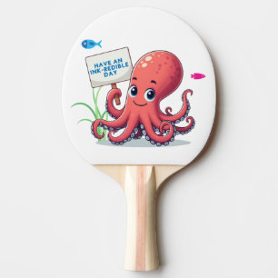 Raquette De Ping Pong Cute, poulpe caricaturale avec poisson