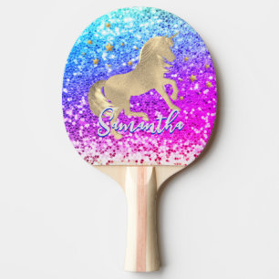 Raquette De Ping Pong Cute unicorn rose Parties scintillant arc-en-ciel