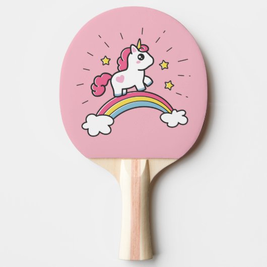 Raquette De Ping Pong Cute Unicorn Sur Un Arc En Ciel (Devant)