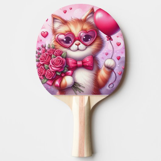 Raquette De Ping Pong Cute Valentine's day cat/chaton (Devant)