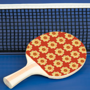 Raquette De Ping Pong Dahlia jaune motif floral sur rouge