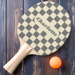 Raquette De Ping Pong Damier Gris & Crème avec Nom